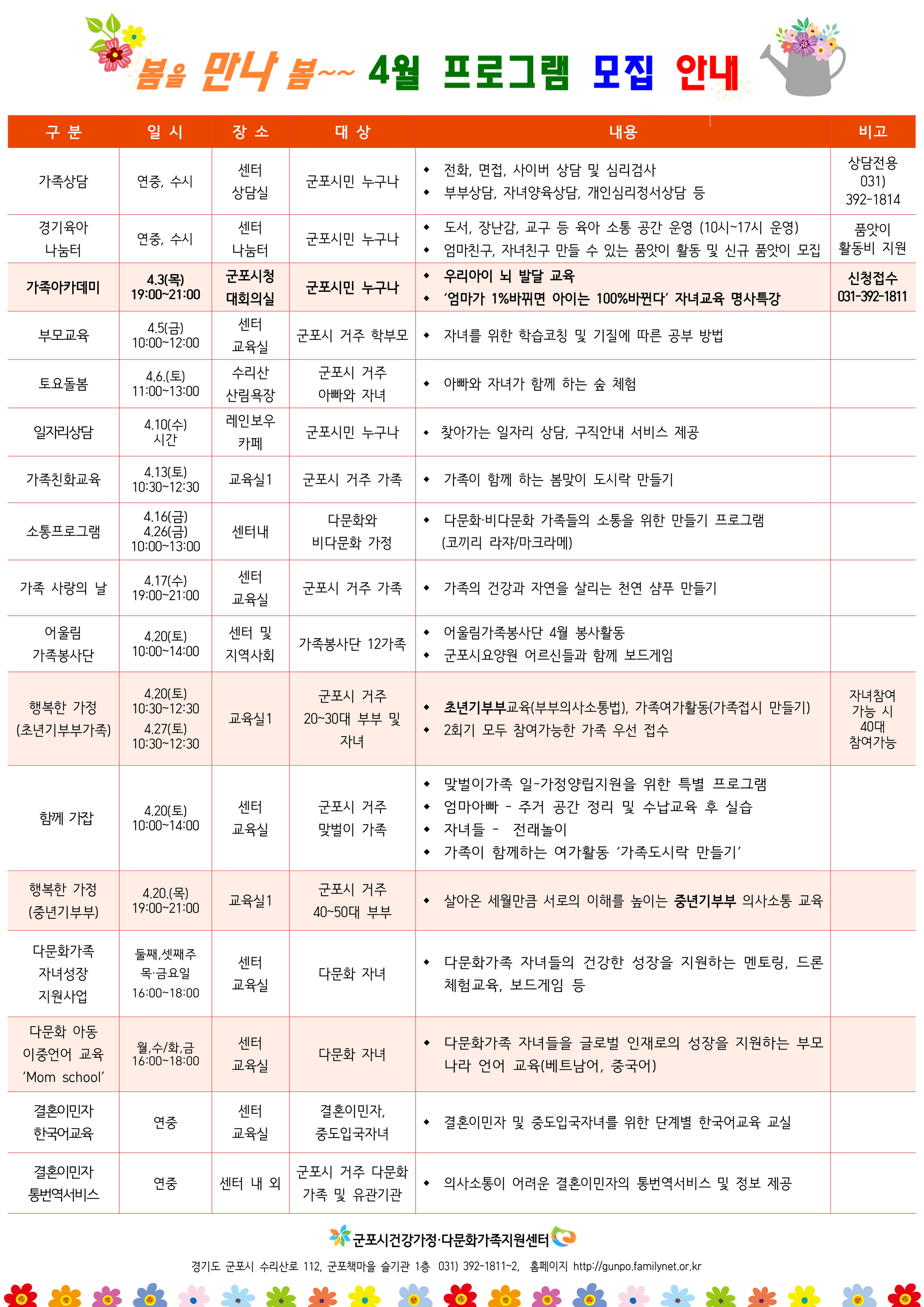 4월 프로그램 모집 안내