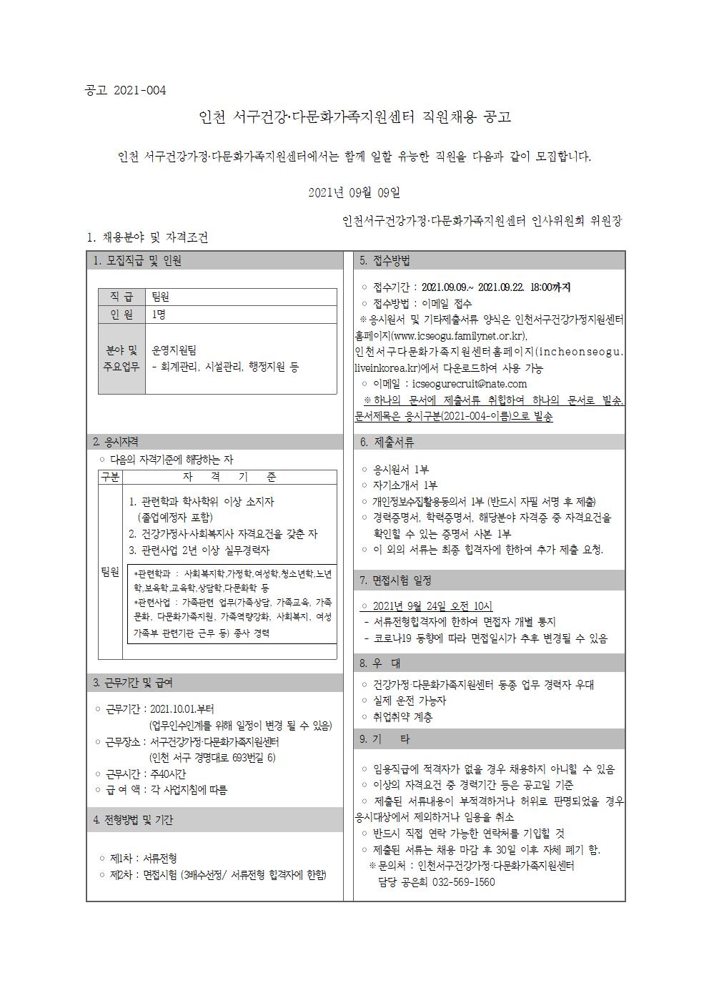 2021년 4차 직원채용 공고