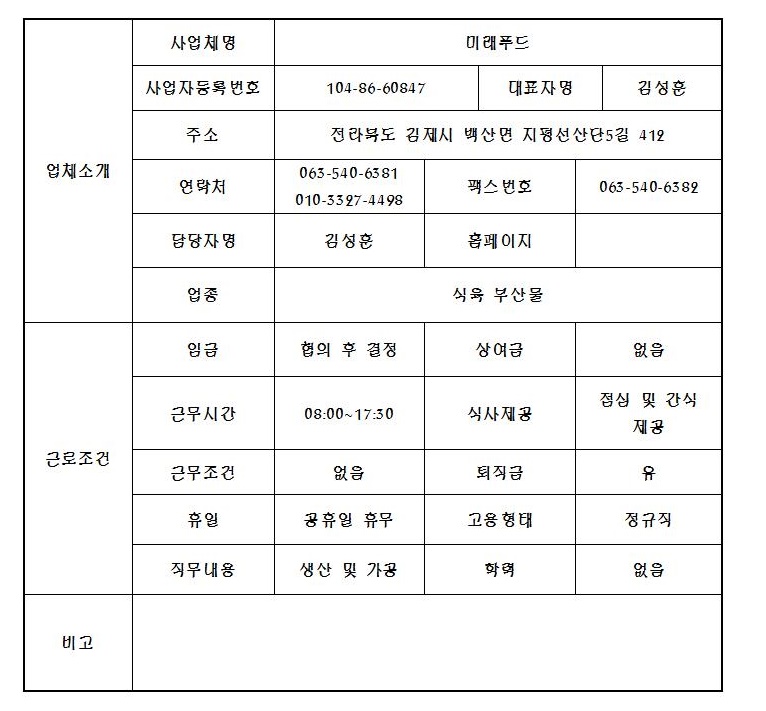 미래푸드 구인