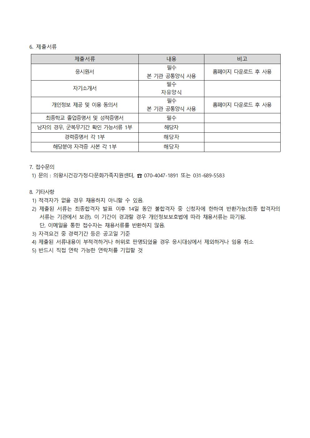 의왕시건강가정·다문화가족지원센터 육아나눔터 활동지원가(시간제) 채용공고