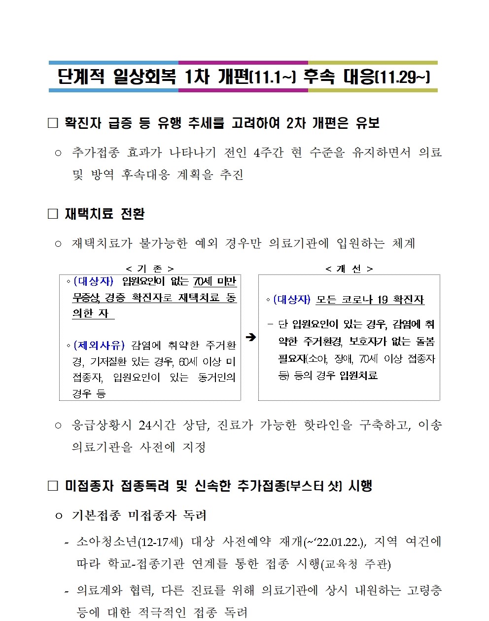 안내] 단계적 일상회복 1차 개편 후속 대응