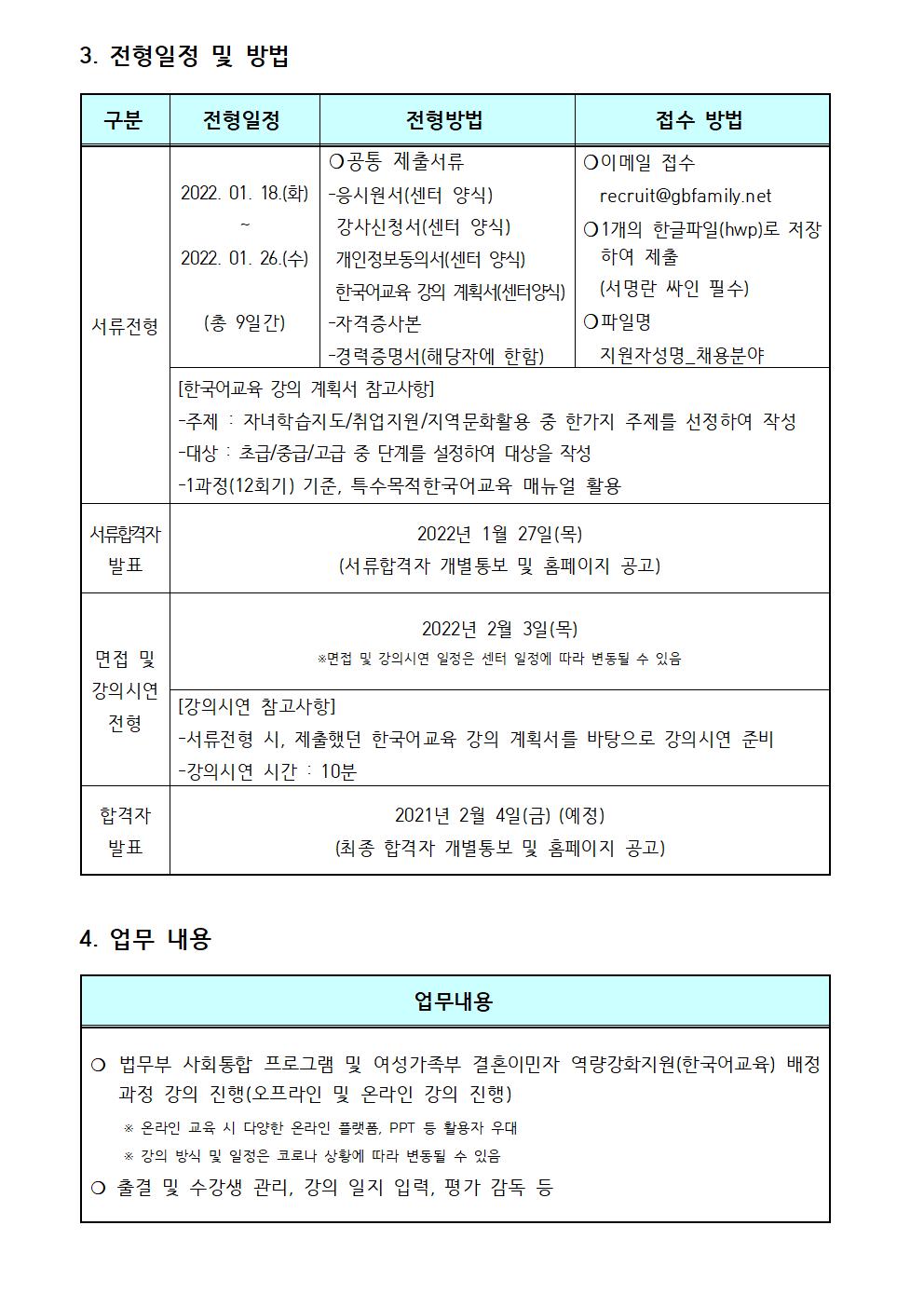 강북구가족센터 한국어교육 강사 채용 공고(22.01.18.)