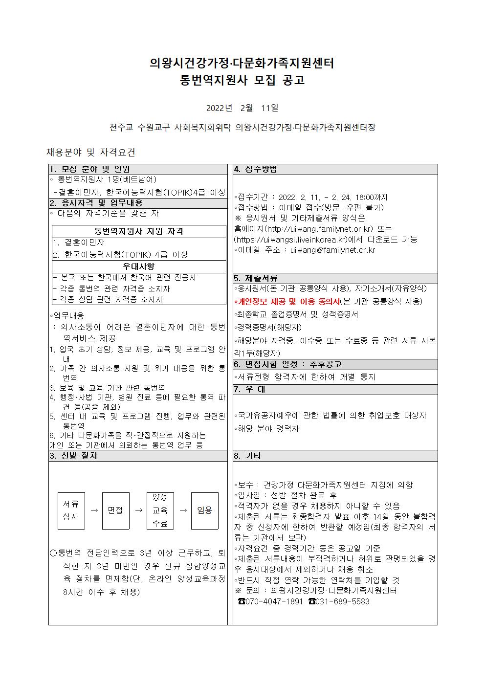 2022년 직원 채용공고(통번역지원사)