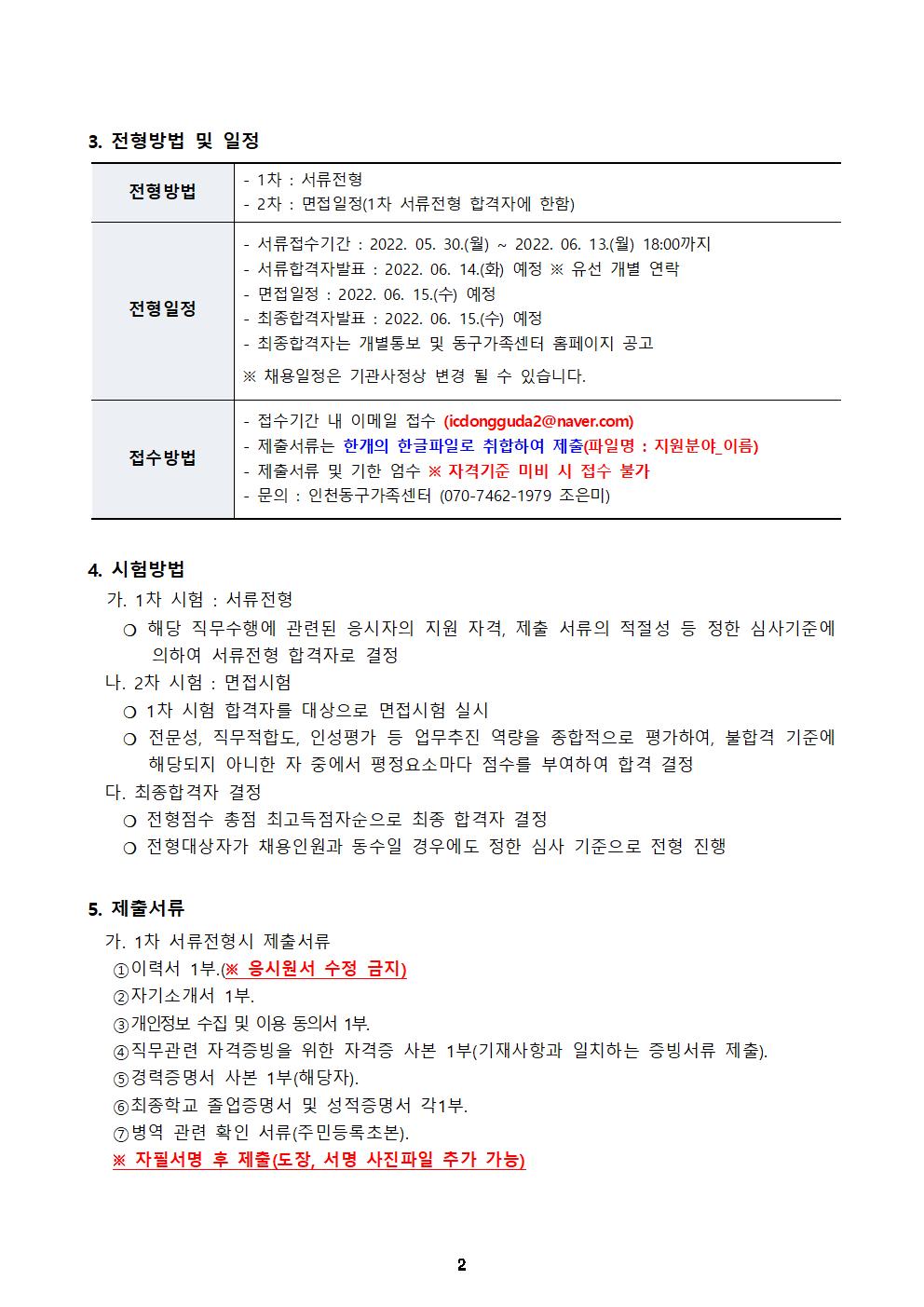 2022년 인천광역시동구가족센터 직원 채용 공고