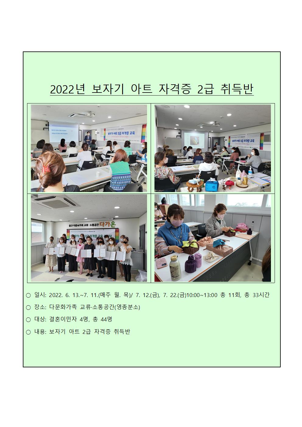 다문화가족 교류·소통공간 사업 2022녀 보자기 아트 2급 자격증 과정 결과보고