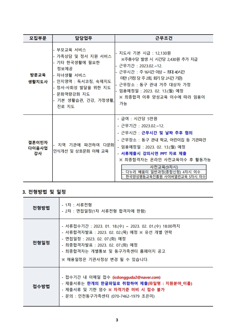 2023년 인천동구가족센터 직원 채용 공고
